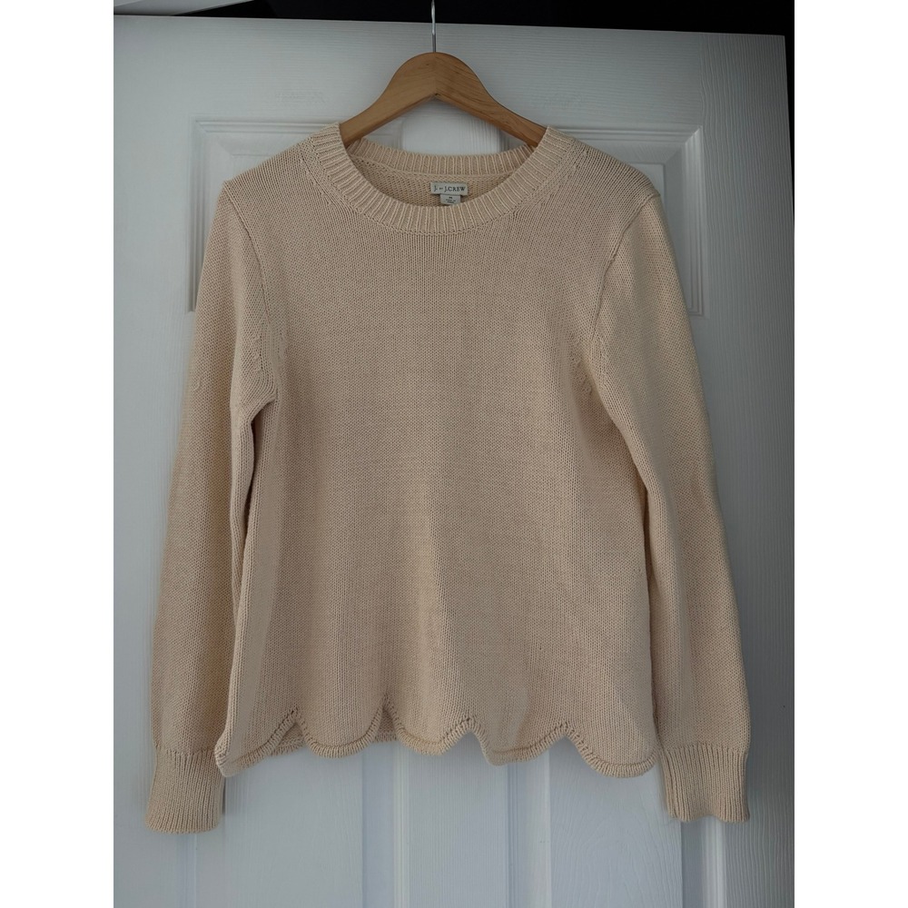 J.Crew Womens Knit Beige Scalloped Detail Sweater Coastal Cottage